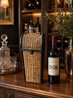 Rustic Wicker and Wood Wine Bottle Case